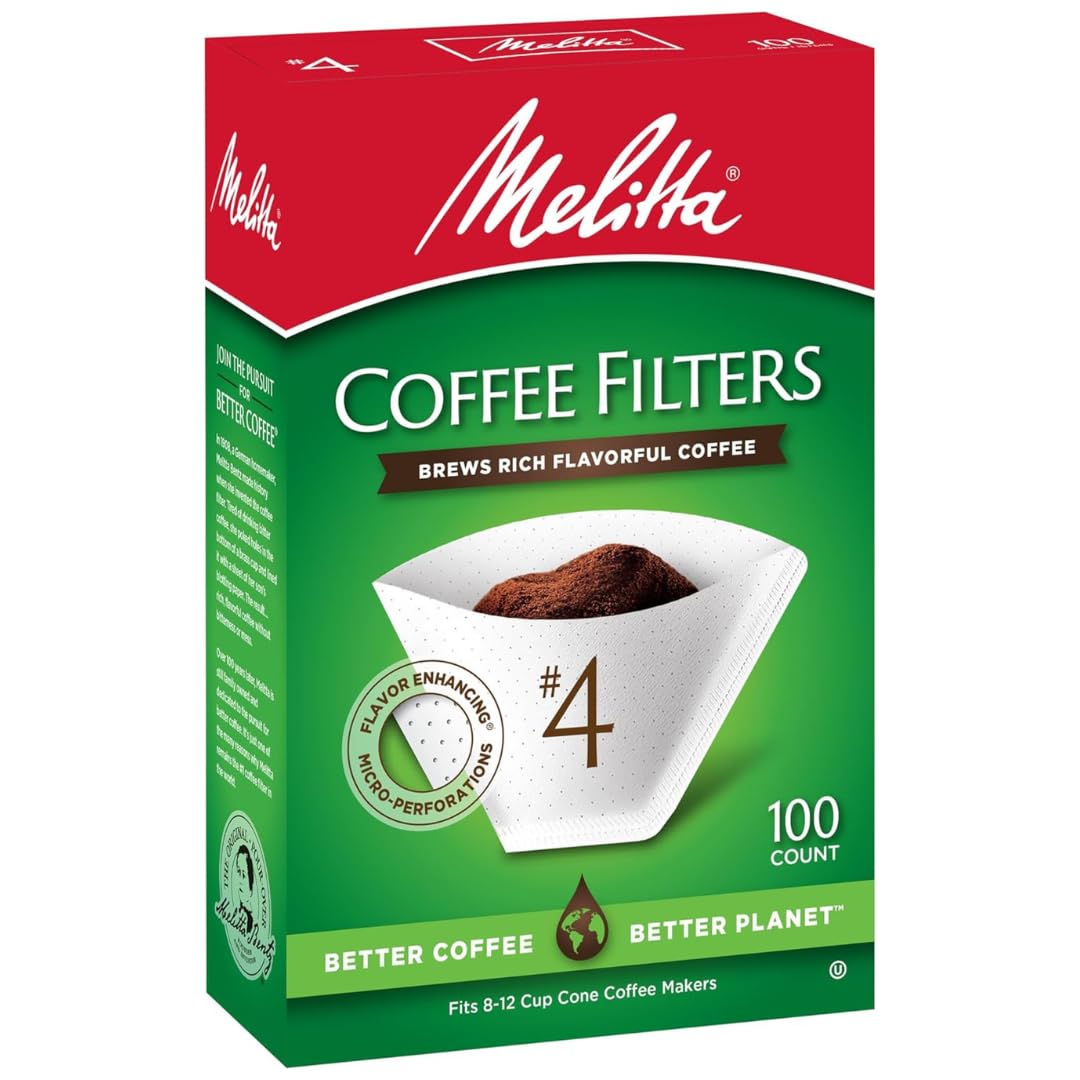 Melitta #4 White Cone Coffee Filters, 6-Pack