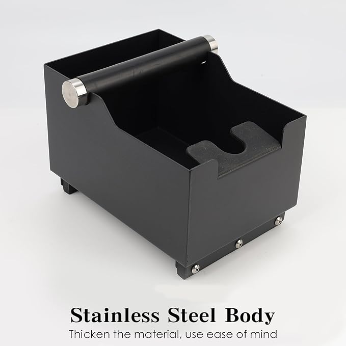 Espresso Knock Box, Stainless Steel Coffee Bag Container, With Steel Bracket And Noise Reducing Rubber Ring (Rectangle L-No base)