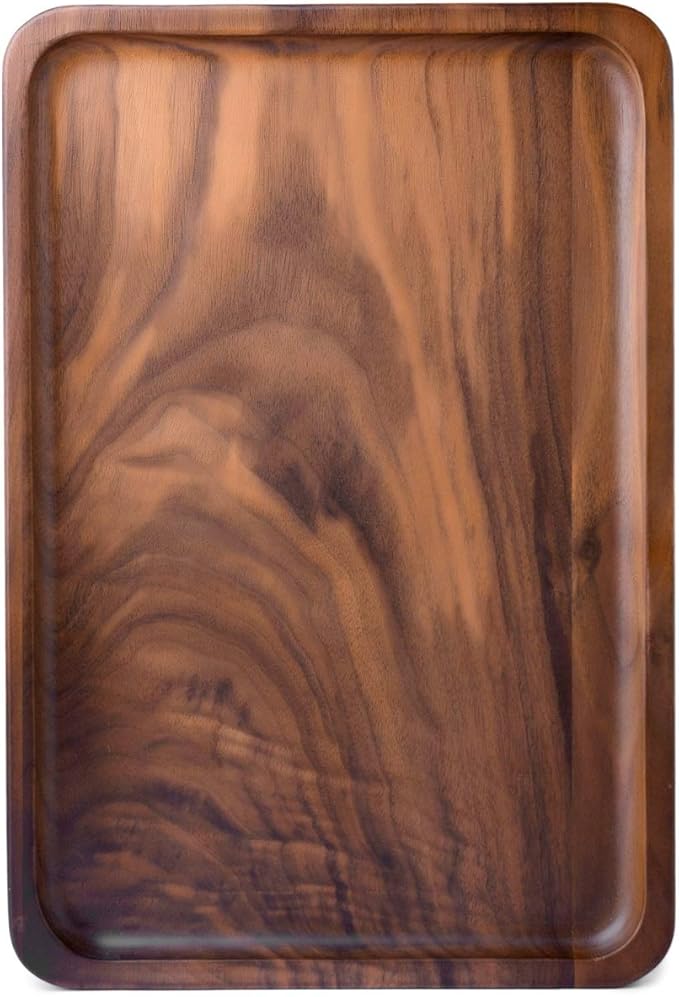 Bamber Wood Serving Tray Wooden Decorative Coffee Tea Platter Black Walnut 13.4 x 9 Inches