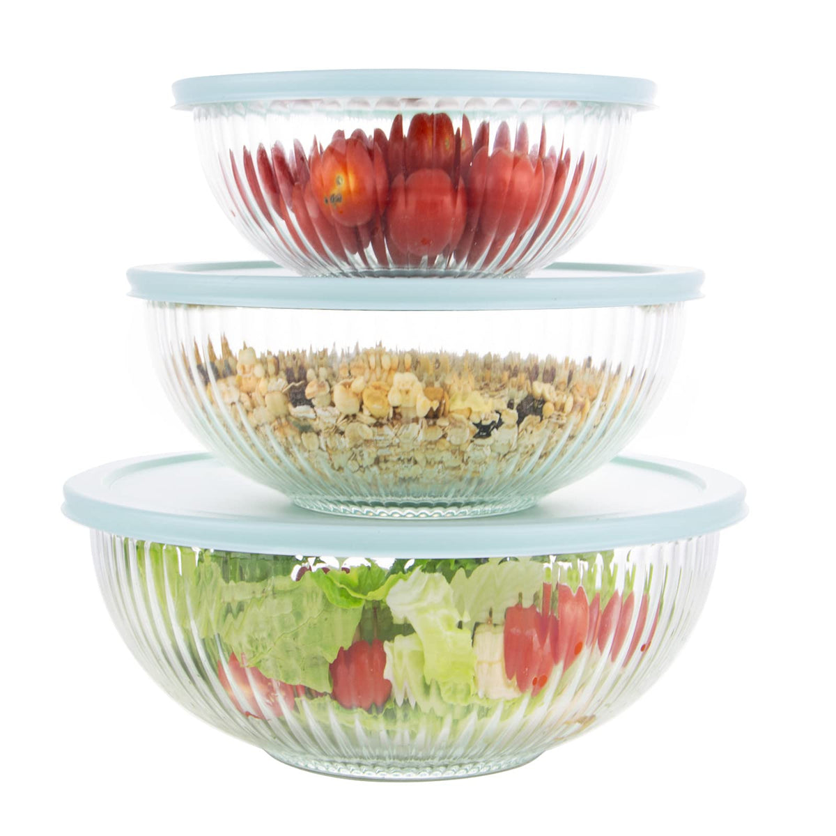WhiteRhino Glass Mixing Bowl with Lids Set of 4,(1qt,1.5qt,2.5qt,3.7qt) Large Salad Bowl,Space-Saving Stacking Bowl for Kitchen Food Storage,Glass bowl for Cooking,Baking