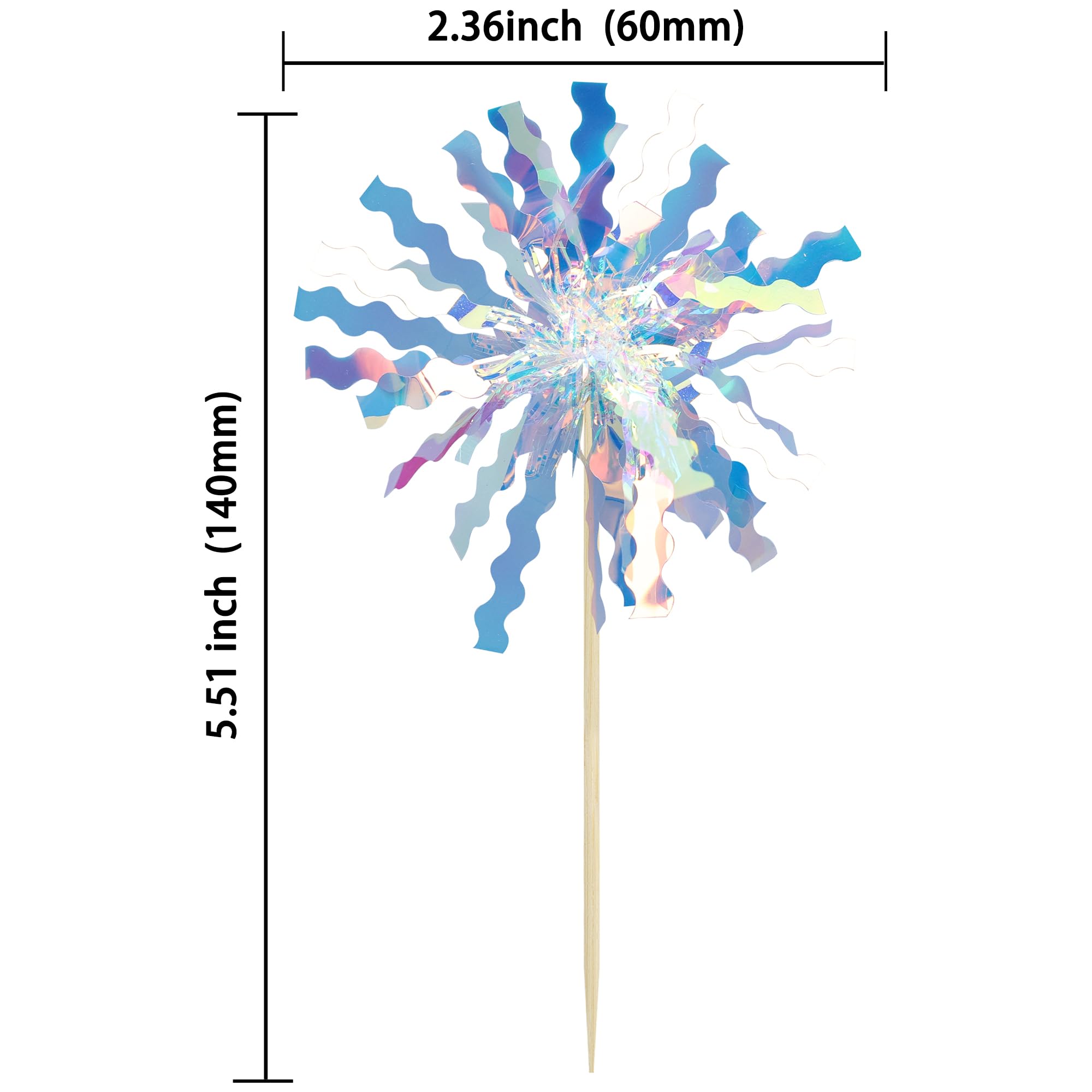 Gyufise 30Pcs Foil Firework Cupcake Toppers Happy Birthday Cake Toppers Tinsel Flower Drink Stirrers Cocktail Food Fruit Toothpicks for Valentine's Day Party Birthday Wedding Supplies Laser Silver