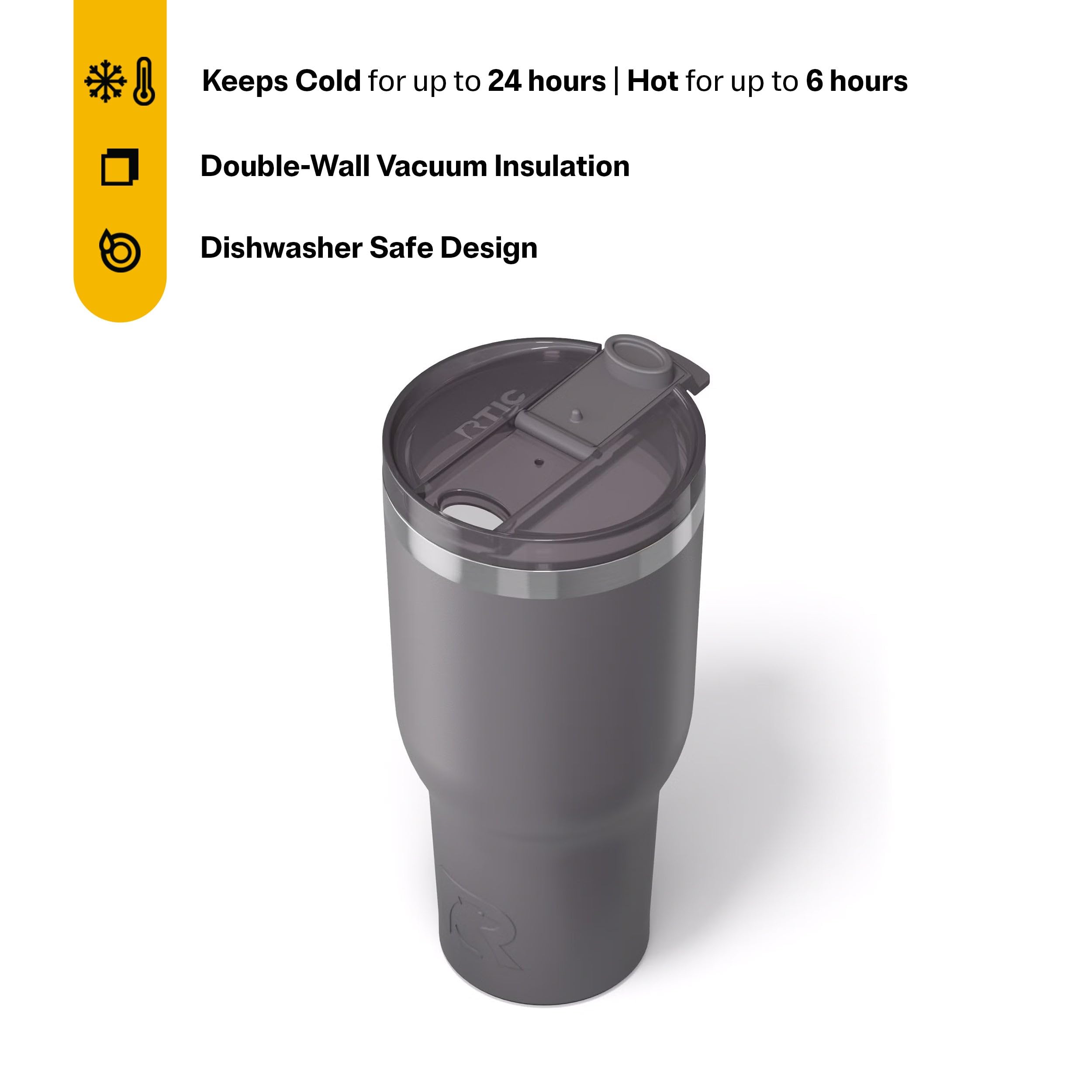 RTIC 40oz Essential Tumbler with Lid, Ceramic Lined, Graphite