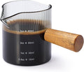 Espresso Cups 3 OZ, Double V-Shaped Spouts Cups, Espresso Shot Glasses with Wood Handle, Ribbed Milk Measuring Cup