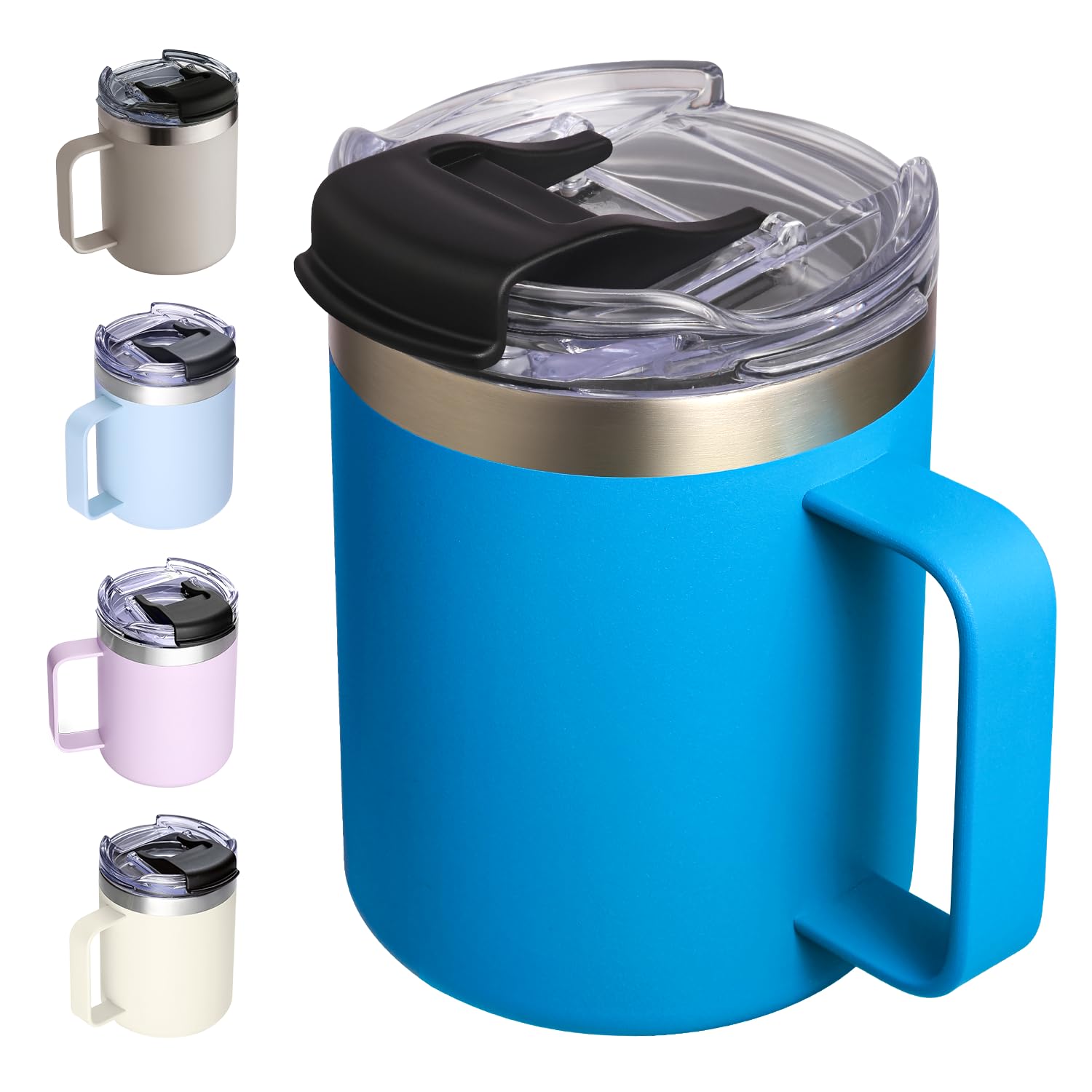 ALOUFEA 12oz Insulated Travel Coffee Mug with Handle, Sky Blue