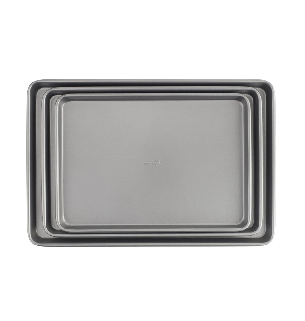GoodCook Everyday Nonstick Baking Sheet Set, 3 Pack Includes Small (13×9) Medium (15×1) and Large (17×11) Pans Carbon Steel Construction Cookie Sheets Bakeware Set, Gray