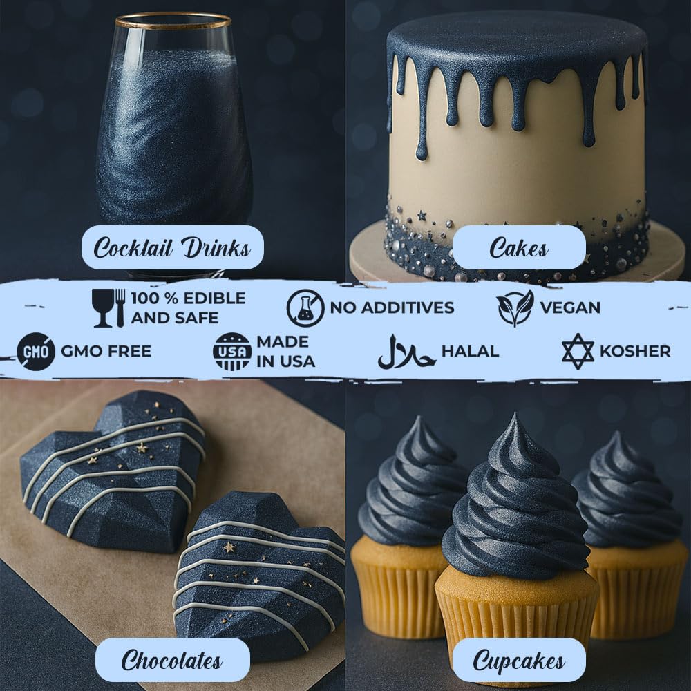Bulk (20g) Navy Blue Luster Dust Edible Glitter for Cocktails | Premium Edible Navy Blue Luster Dust for Cake Decorations - Edible Glitter for Drinks Cupcakes Cookies Cakes Food Paint