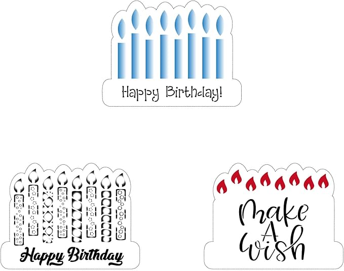 Birthday Cookie Cutter and Stencil Set Bundle Kit PYO Cookies Paint Your Own Diy Bakery Fondant Sugar Happy Birthday Wedding Baby Candle Kids Painting Coloring Pages Comb (Candle)