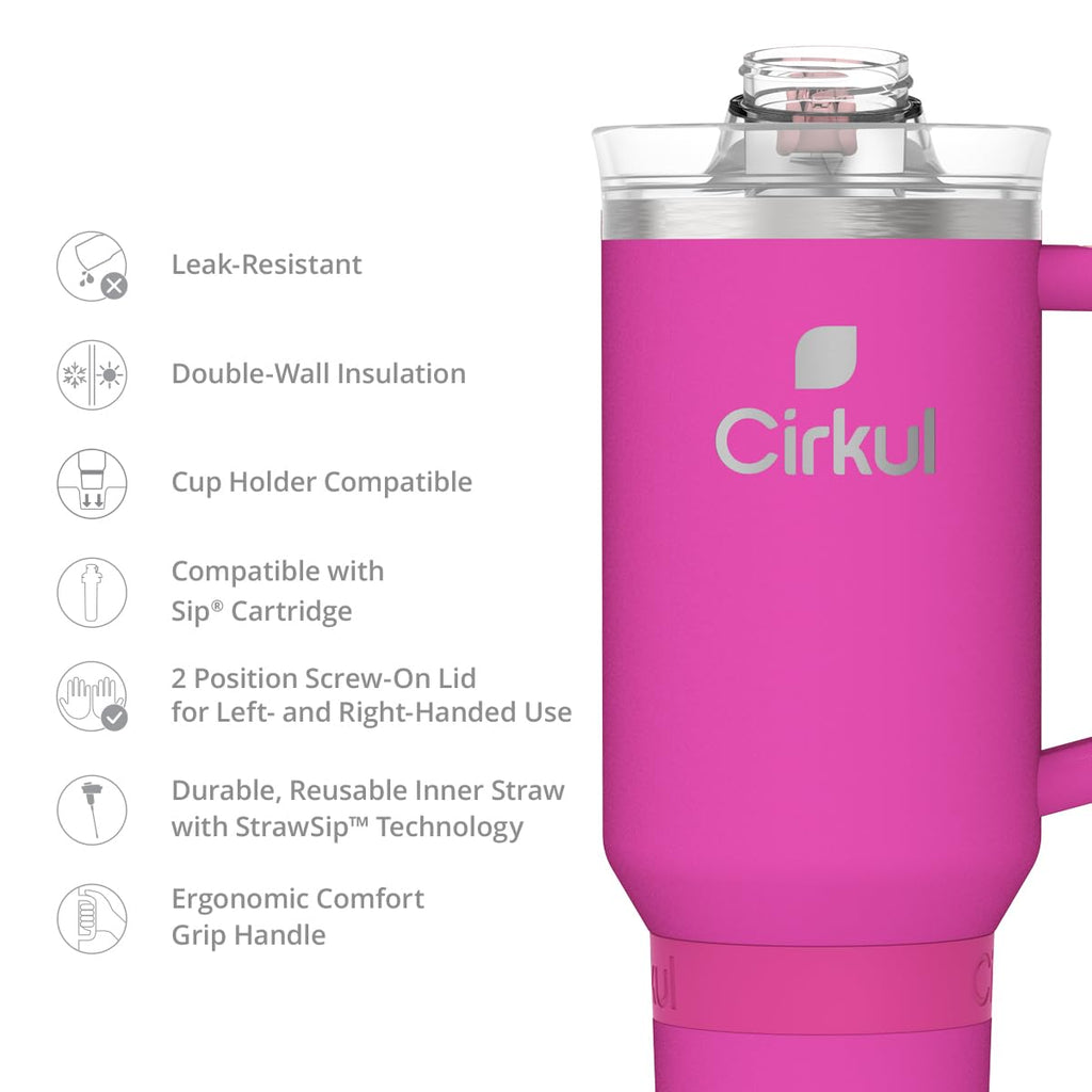 Cirkul 40oz. Brink Stainless Steel Tumbler with Handle, All-Day StrawSip™, Double-Wall Insulated