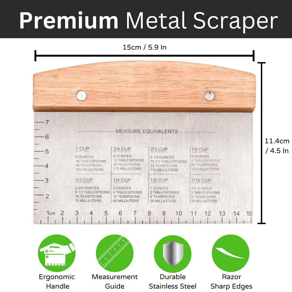 BOORIKA Dough Scraper & Bench Scraper Kitchen – Stainless Steel Sourdough Tools – Dough Cutter for Sourdough Bread, Pizza, and Flat Top Griddles – Chef Approved (Light)