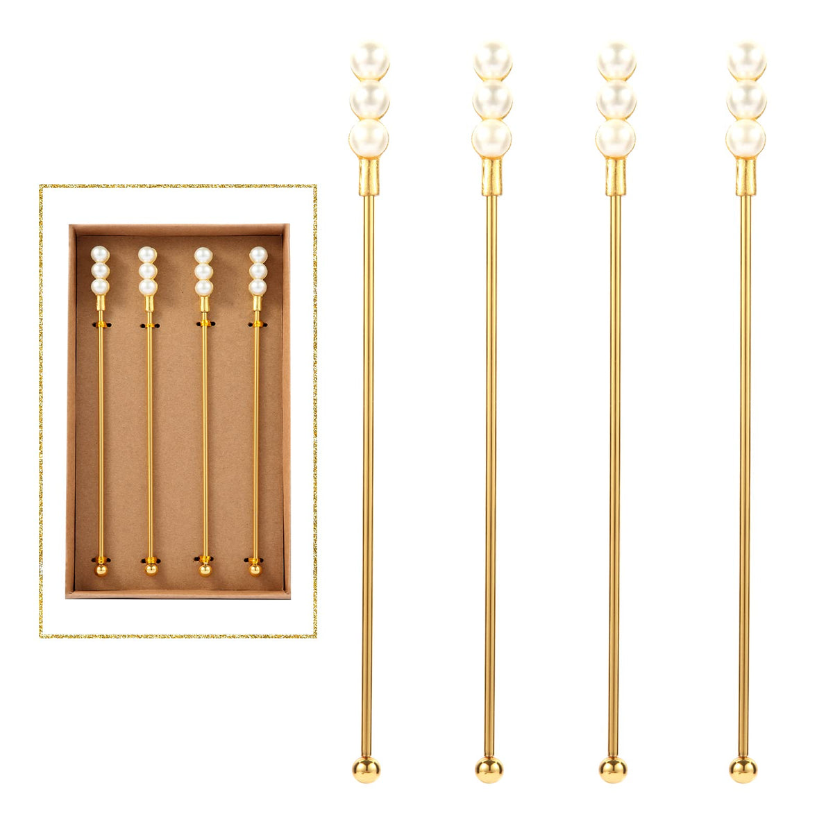 4Pcs Cocktail Stirrers Swizzle Sticks Stainless Steel 7.3" Coffee Stir Sticks with Gold Mr & Mrs,LOVE Shape, for Mixing Cocktail Metal Stir Sticks for Coffee Bar