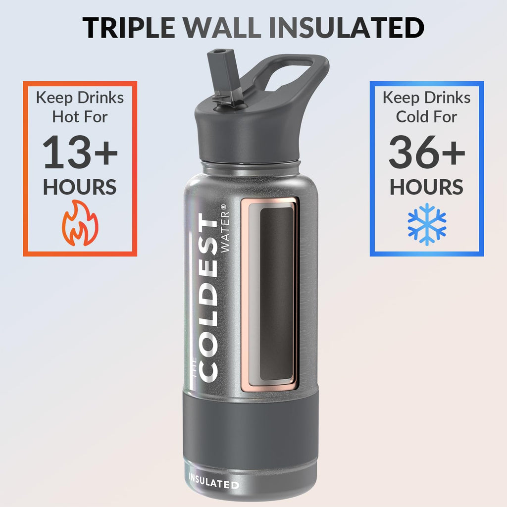 Coldest Insulated Water Bottle with Straw Lid - Stainless Steel Metal Insulated Bottle for Men & Women (Stardust Glitter, 32 oz)