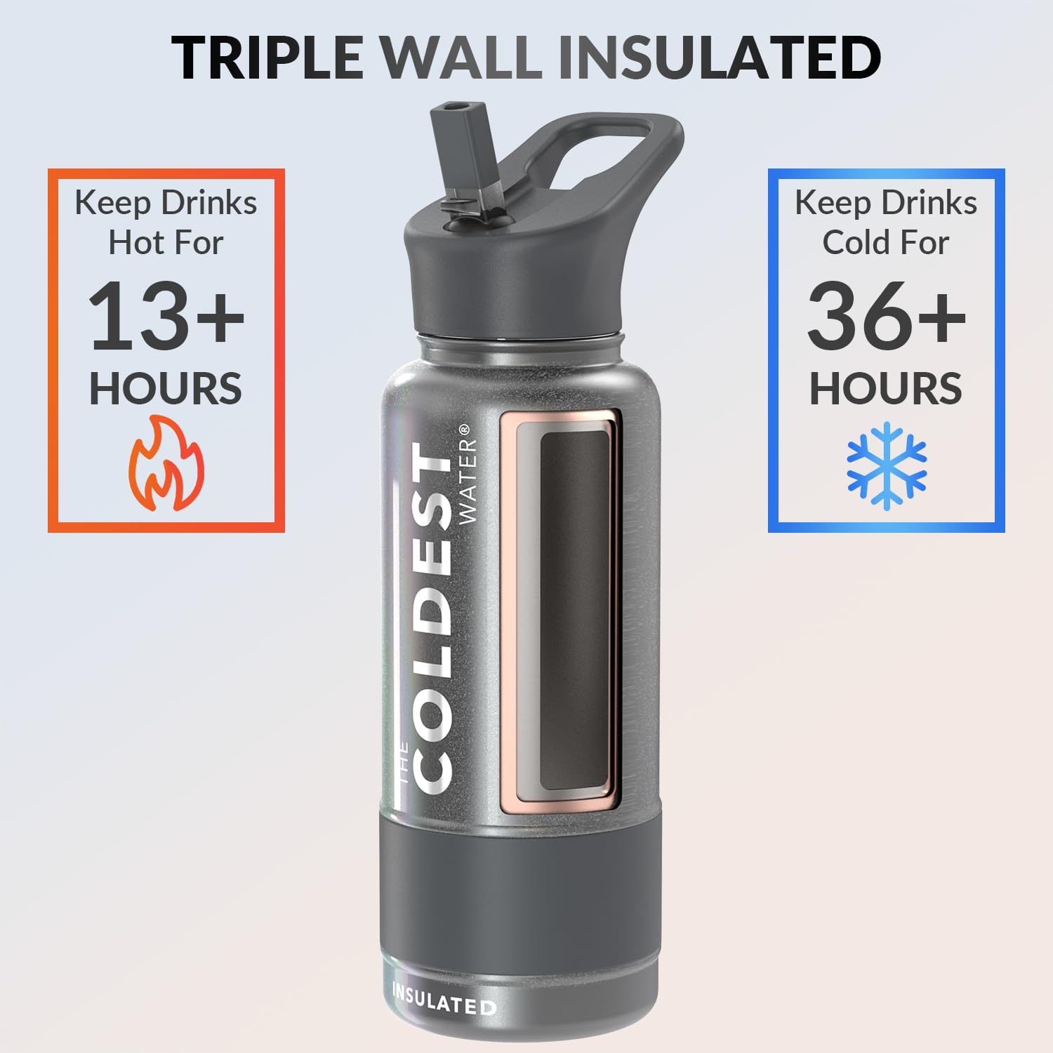 Coldest Insulated Water Bottle with Straw Lid - Stainless Steel Metal Insulated Bottle for Men & Women (Stardust Glitter, 32 oz)