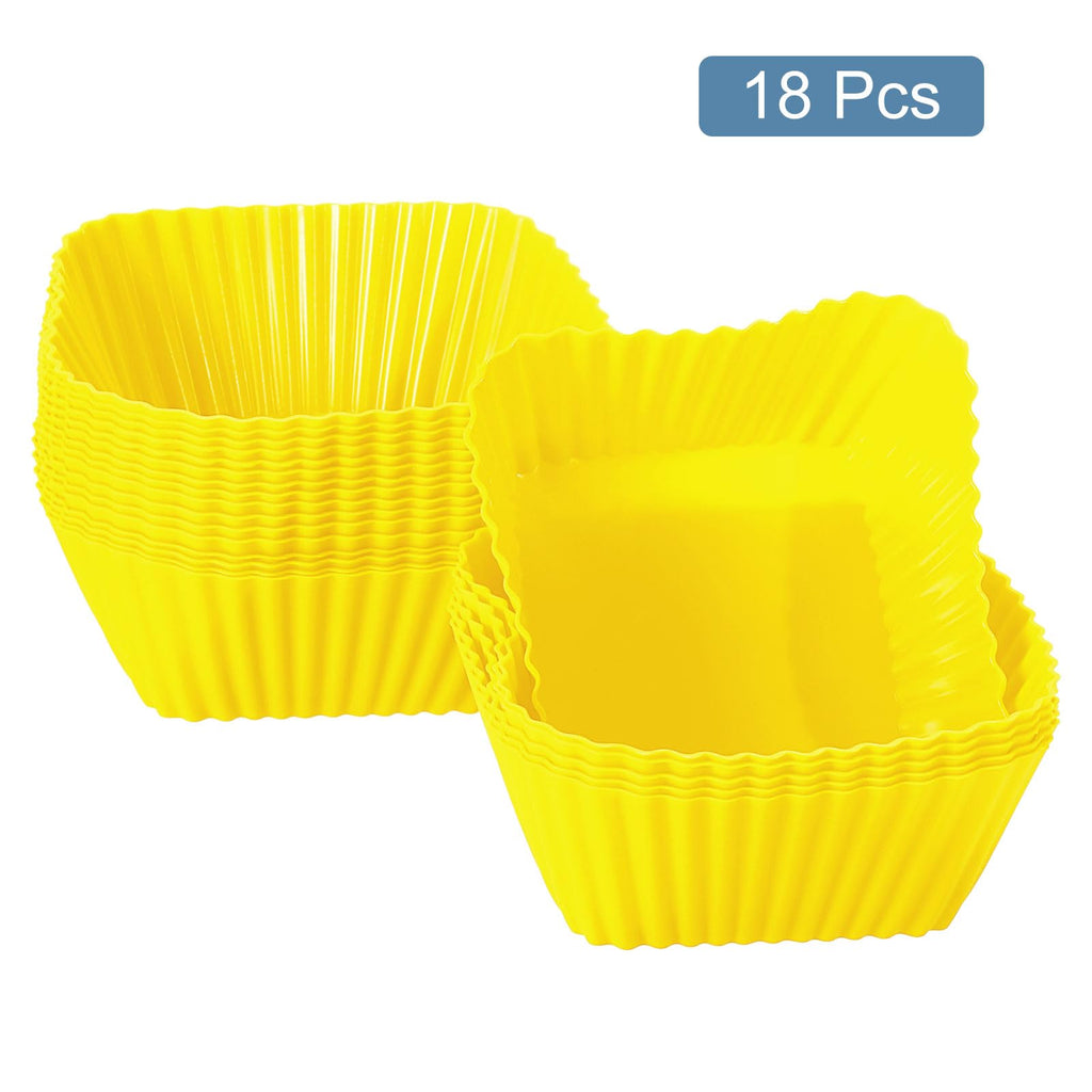 uxcell 18Pcs Silicone Cupcake Baking Cups, Silicone Muffins Liners Non-Stick Square Baking Cups, for Cooking Eggs Baking Muffins and Make a Cake(Yellow)