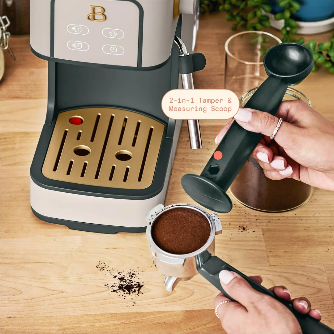 Slim Espresso Maker – 20‑Bar Pressure, Dual‑Spout 52 mm Portafilter, 50 oz Removable Tank, 2‑in‑1 Steam Wand & Touch Controls (Porcini Taupe)