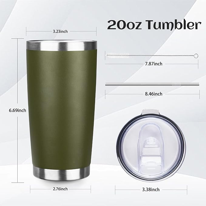 20oz Tumbler Bulk with Lid and Straw, Stainless Steel Double Wall Vacuum Insulated Travel Mug, Powder Coated Coffee Cups for Hot and Cold Drinks,Funny Gifts for Women Men(Navy Green,6)