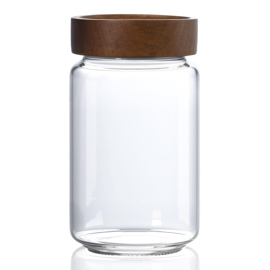 MOLADRI 13.5 fl oz/400 ml Glass Jar with Airtight Wooden Screw Top Lid, Clear Stackable Food Storage Canister, Small Cute Decorative Glass Container for Coffee, Candy, Cookie, Sugar, Oatmeal, Salt