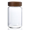 MOLADRI 13.5 fl oz/400 ml Glass Jar with Airtight Wooden Screw Top Lid, Clear Stackable Food Storage Canister, Small Cute Decorative Glass Container for Coffee, Candy, Cookie, Sugar, Oatmeal, Salt