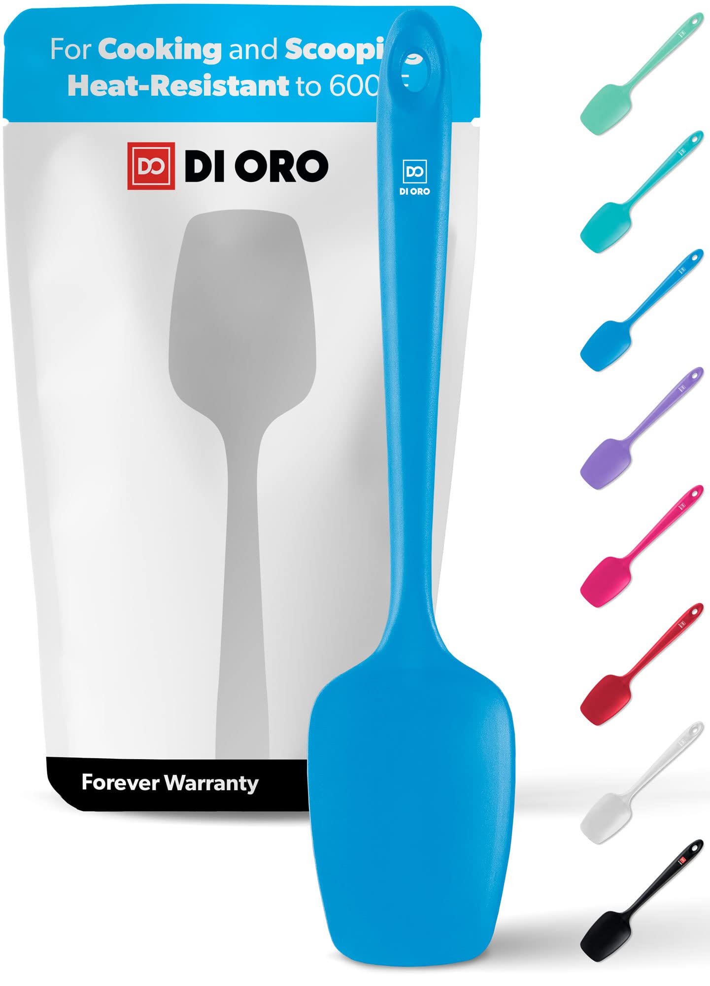 DI ORO Silicone Spoon Spatula - Forever Warranty - 600°F Heat-Resistant Large Silicone Spoonula Scraper - BPA Free Nonstick Cookware Safe Rubber Kitchen Utensil for Baking, Cooking, & Mixing (Blue)