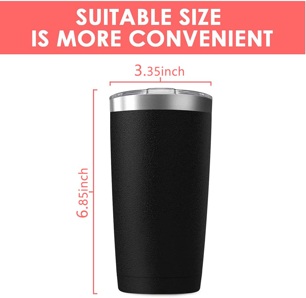 Deitybless 6 Pack 20oz Tumbler Vacuum Insulated Travel Mug with Lids, Stainless Steel Double Wall Bulk Cup for Home, Office, Outdoor Suitable for Vehicle Cup Holders(Black)