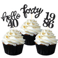 Black Glitter 40th Birthday Cupcake Toppers