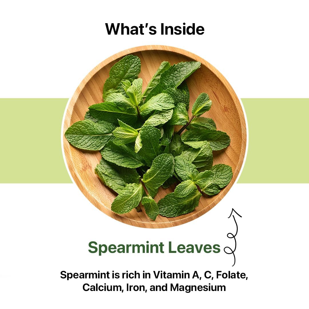 BLUE TEA - Spearmint Tea - 100 Count - Pyramid Plant Based Tea Bag | PCOS RELIEF | Balances Hormones - Support Digestion | Refreshing Flavour - Herbal Tea - Leaf Based - Caffeine free | Ziplock Pouch
