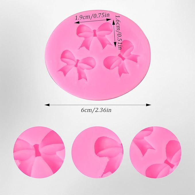 Bow Molds for Chocolate 4 PCS,Bow Chocolate Molds Silicone DIY Baking Supplies,for Chocolate, Fondant, Ice Cubes, and More(Square+round, Pink, 2.7in)