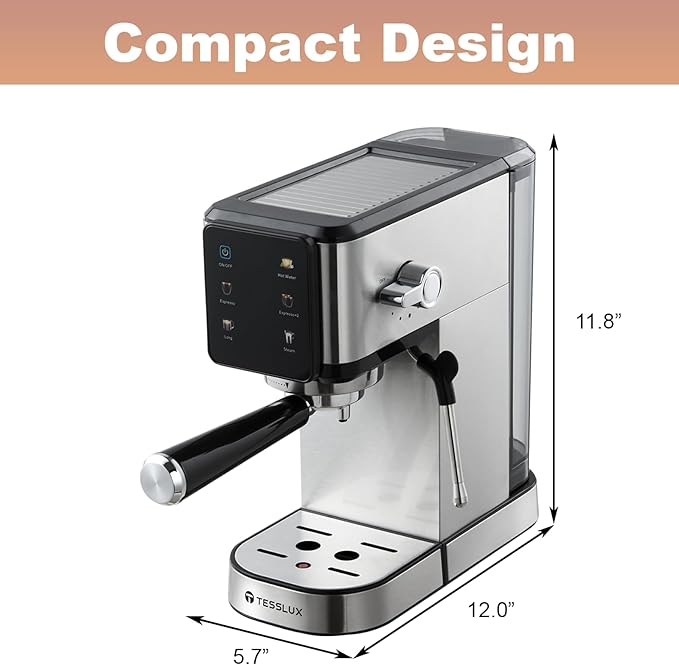 20Bar Espresso Machine with Dual Boiler, LCD Touch Control & Milk Frother| Compact Home Coffee Maker for Café Style Cappuccino & Latte