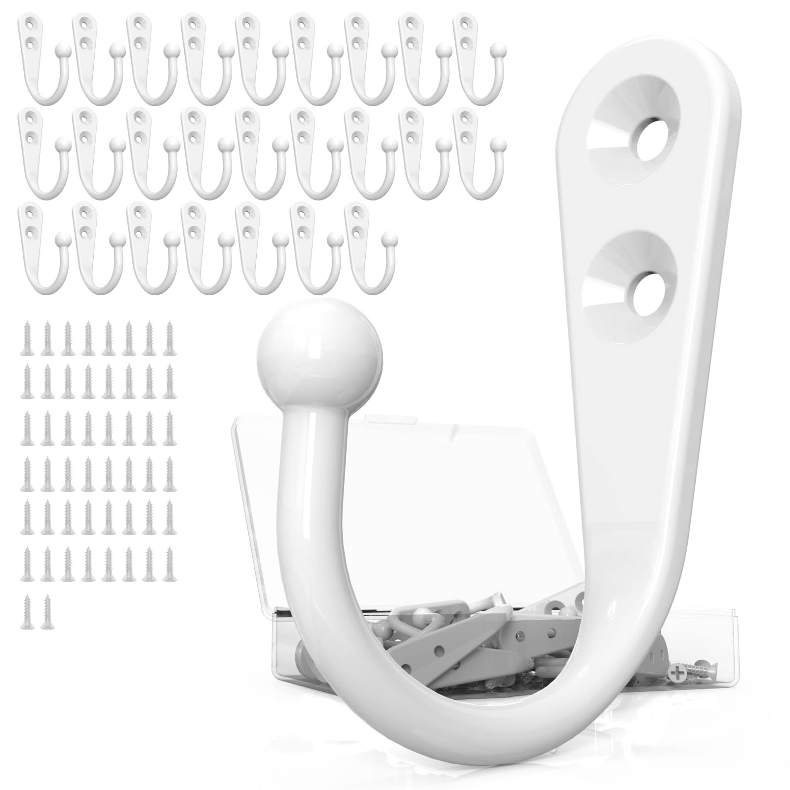 ZAYBOD 25 Pack White Hooks for Hanging - Heavy Duty Zinc Alloy Wall Mounted Hook Bulk for Coats, Towels - Matte White Single Coat Hook, Multi-Room Modern Closet Hardware Value Set