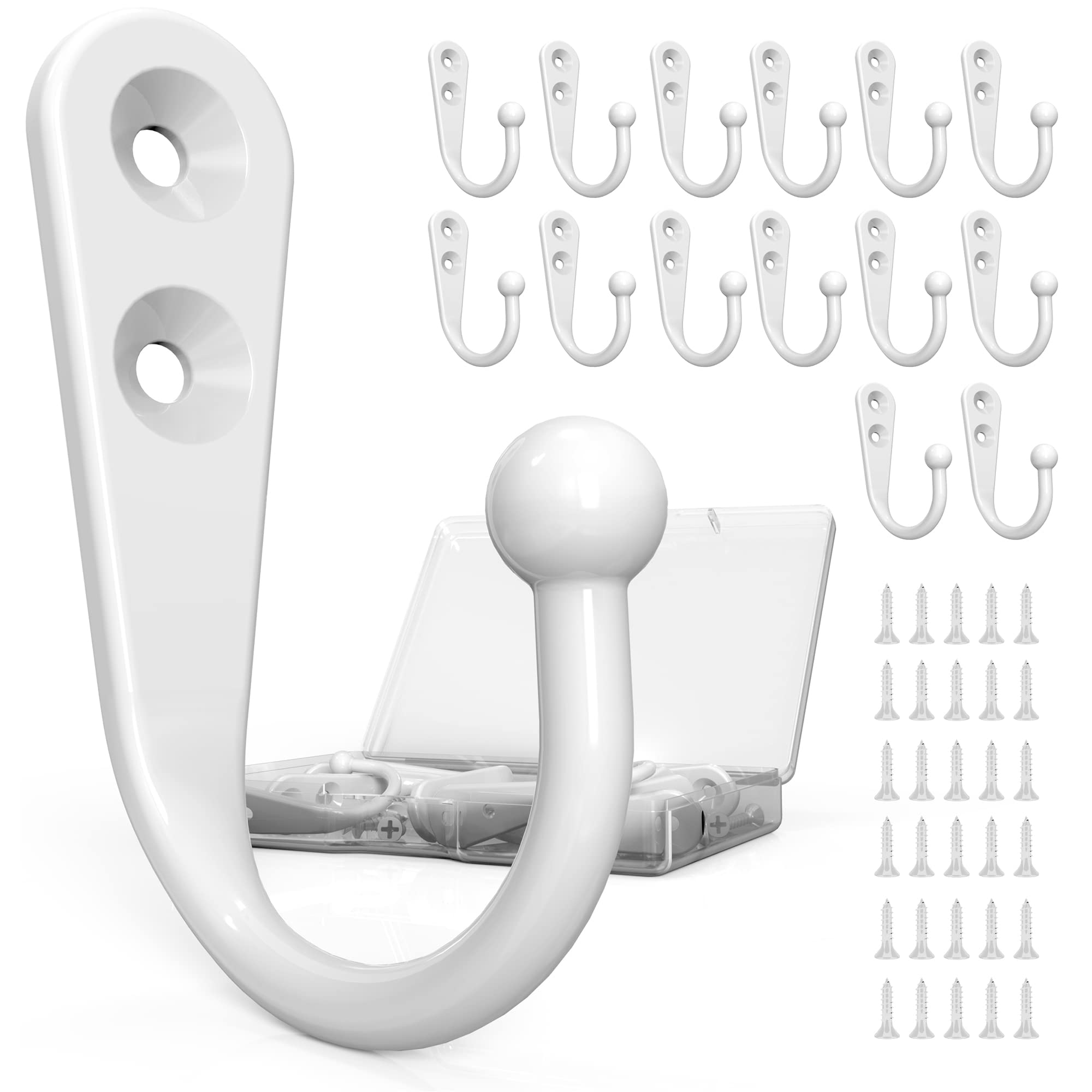 PRIGVOT 15-Pack White Wall Mount Hooks for Hanging Coats & Towels