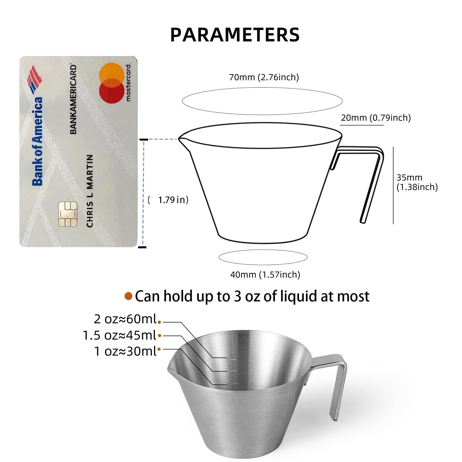 MHW-3BOMBER Espresso Measuring Cup Espresso Shot Cup 2oz Stainless Steel Pouring Cup for Tomato Sauce|Steak Sauce|Desserts|Beverages| (Matte Glossy) G5140