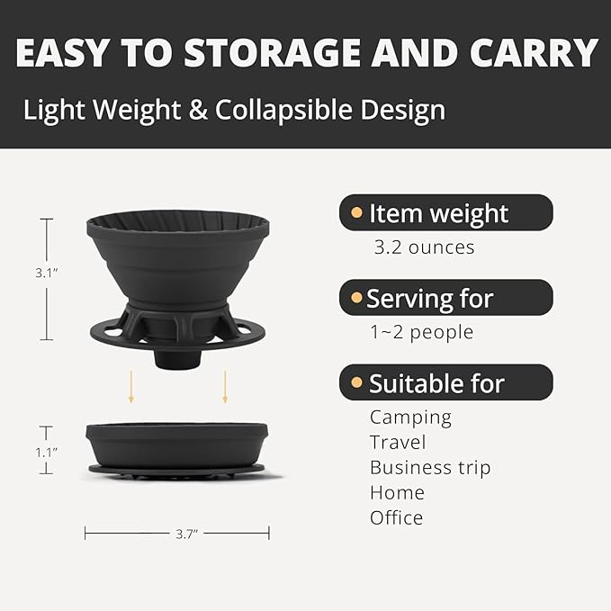 Collapsible Pour Over Coffee Dripper, Silicone Reusable Pour Over Coffee Maker for Camping, Travel, Home&Office, Single Clever Coffee Dripper With 100 V60 Filter Paper #01(1-2 Cup)