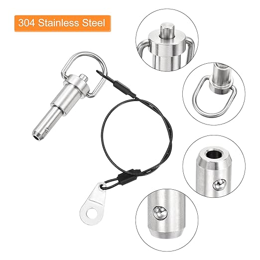 uxcell 1 Pcs Quick Release Pin, 5/16" x 0.5"(Dia. x L) Push-Button Ball Locking Pin 304 Stainless Steel Ring Handle Locking Pin with Wire for Audio Bimini Top Marine, Silver