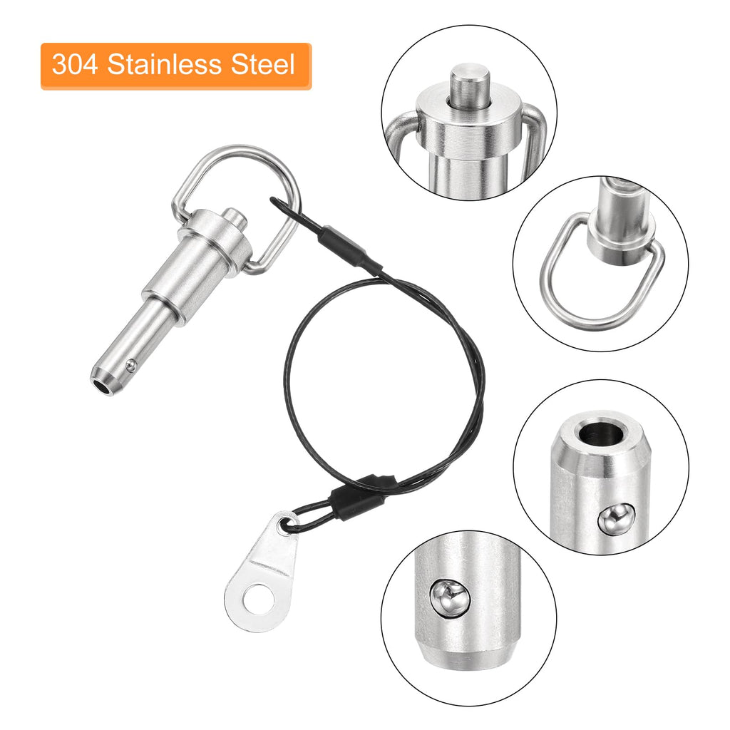 uxcell 2 Pcs Quick Release Pin, 5/16" x 0.5"(Dia. x L) Push-Button Ball Locking Pin 304 Stainless Steel Ring Handle Locking Pin with Wire for Audio Bimini Top Marine, Silver