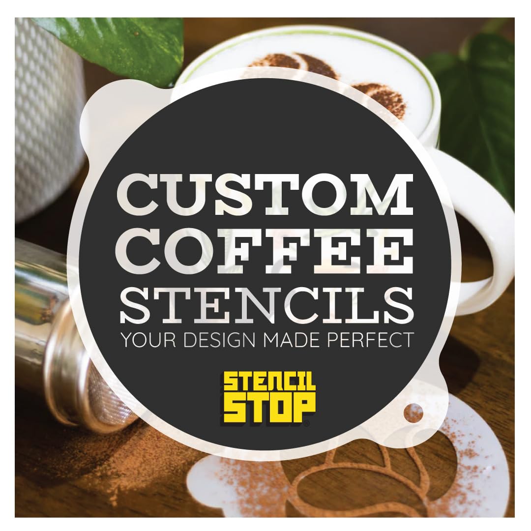 Stencil Stop Custom Coffee Stencil - Customizable for Business Logos, Faces, Images - 14 Mil Mylar Plastic (3 x 3 inches - 5 Pack)