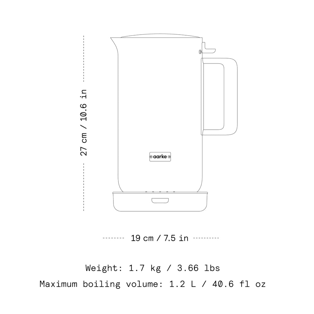 Aarke Kettle - Electric Stainless Steel Tea Kettle 1.2L (40oz), Steel