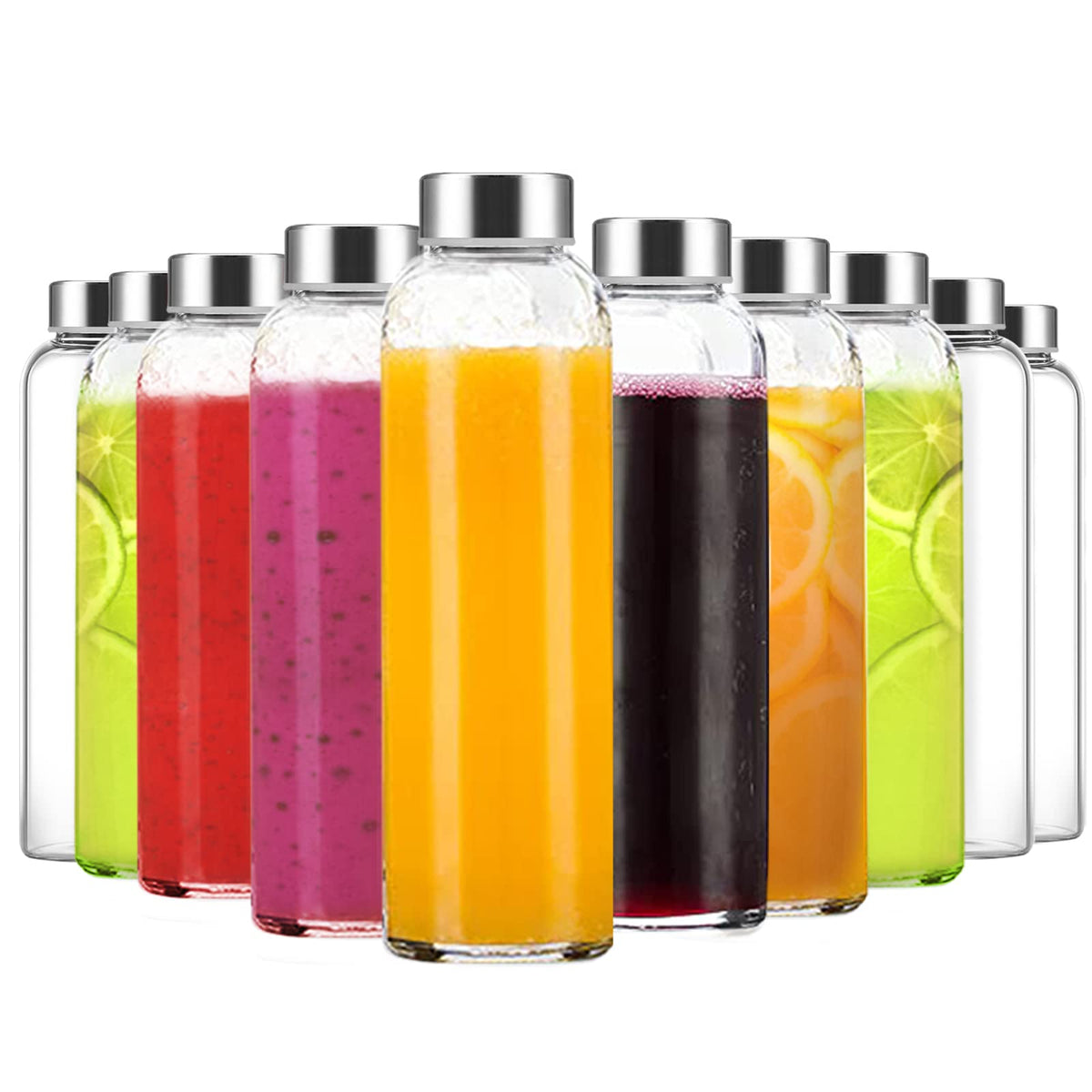 Luxfuel Clear Glass Bottles with Lids, 18oz Glass Water Bottles for Juicing