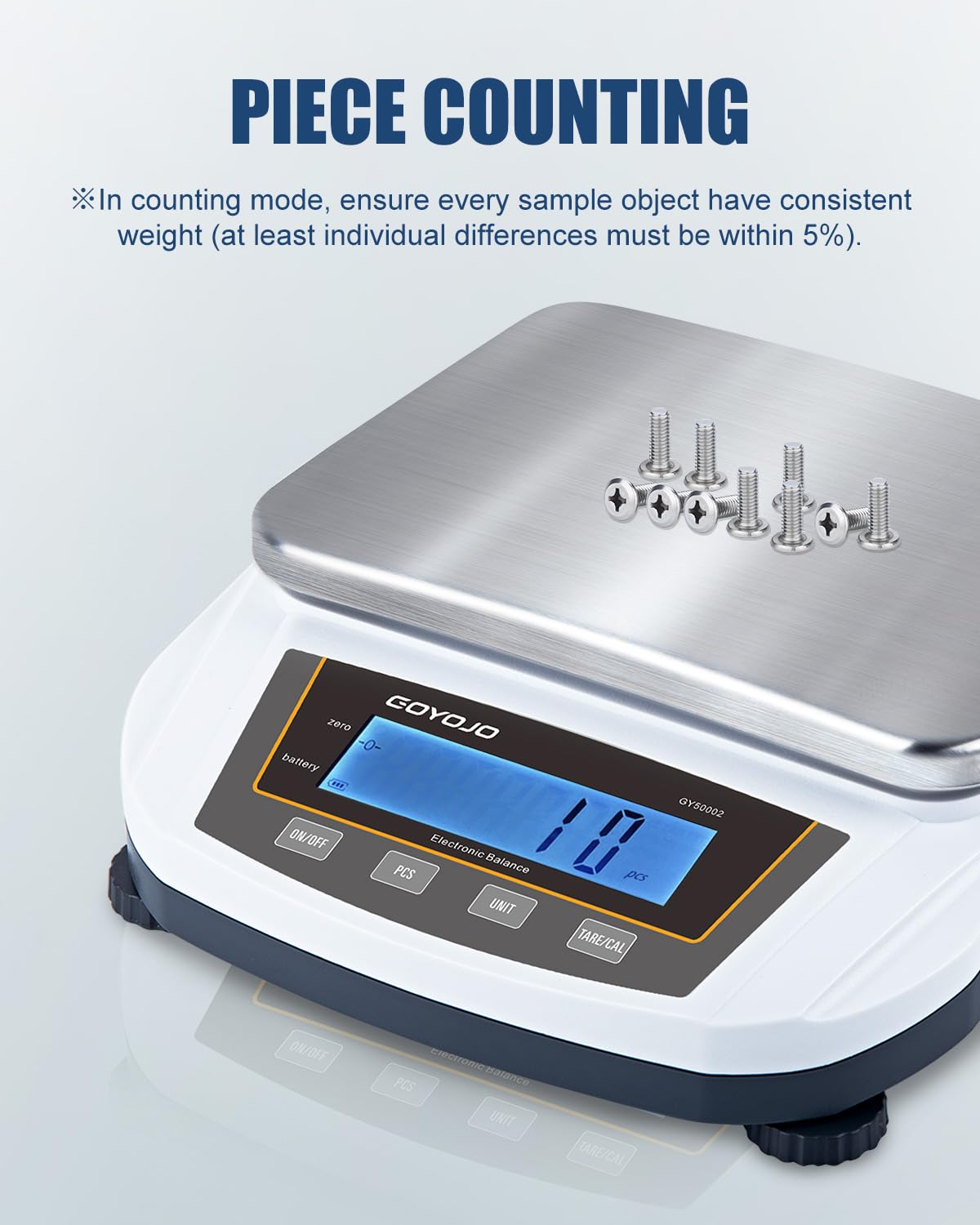 GOYOJO Analytical Balance, 5000g x 0.01g Lab Scale, High Precision Digital Scientific Scale with Stainless Steel Pan, 19 Units, Tare & Piece Counting for Laboratory, Jewelry and Kitchen