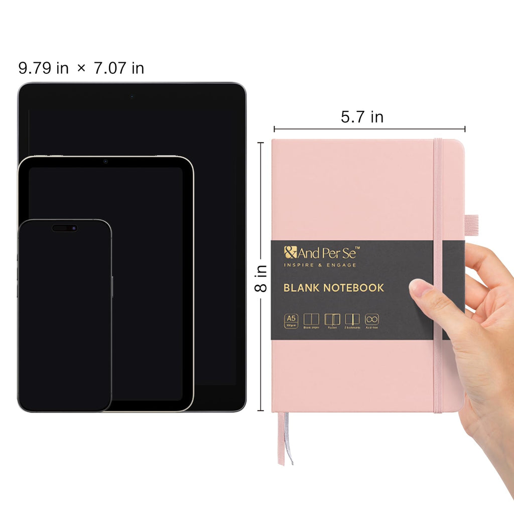 &And Per Se Blank Sketch Notebook, A5 Hardcover, 160 Pages 100gsm Thick Paper, Unlined Journal for Drawing, Doodling, Hand Lettering – Creative Gift for Artists, Designers, Writers (Pink)