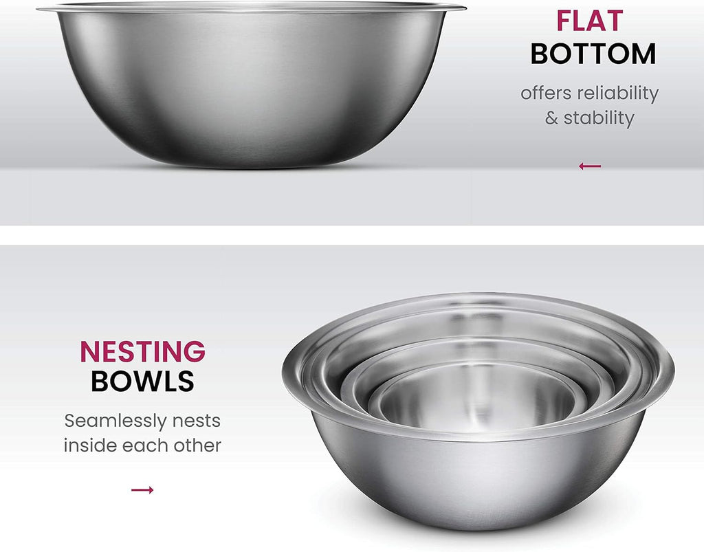 BREFR Stainless Steel Mixing Bowl Set, Nesting Bowls for Kitchen Baking, Cooking, Prepping, Kitchen Food Storage Organizers, No Lids (6 Pack)