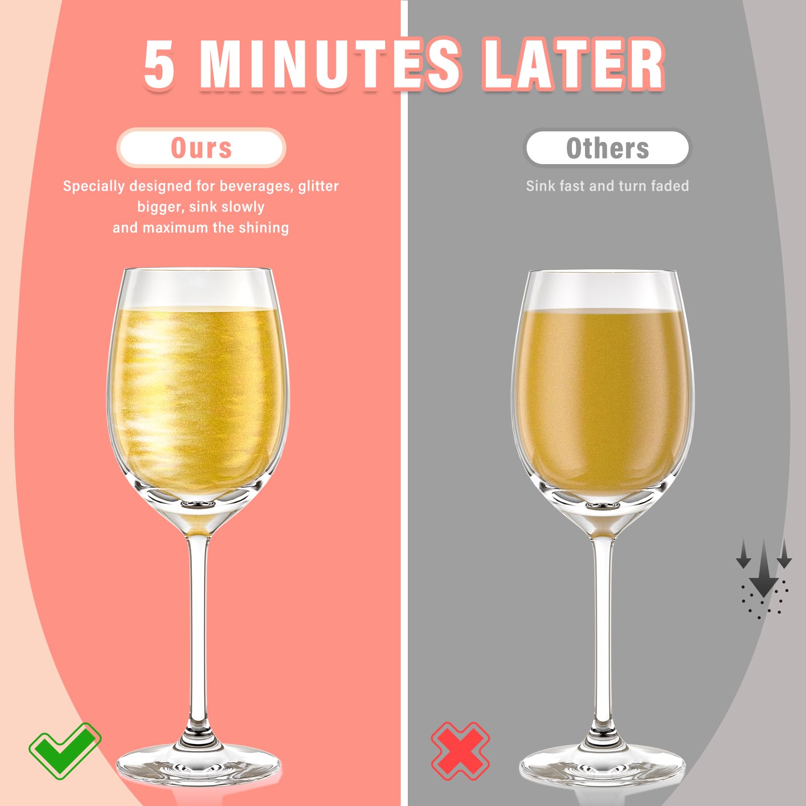 Cherrysea Edible Glitter for Drinks Cocktails Food Grade Edible Drink Shimmer Powder for DIY Champagne Beverages Wine 2 Colors Vegan Edible Luster Dust Set 4g/Bottle Gluten Free - Rosegold & Gold