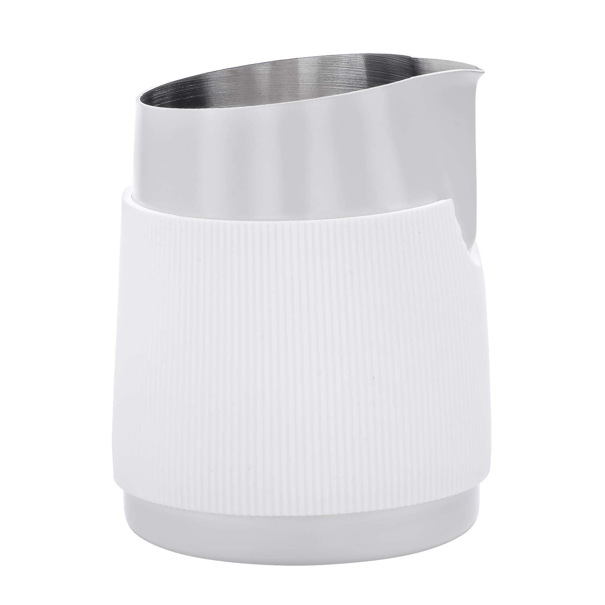Normcore Handleless Milk Pitcher with Sharp Spout, 18/8 Stainless Steel Milk Frothing Jug, Coffee Latte Frothing Pitcher, Non-stick coating White, 20.3 oz (600 ml)