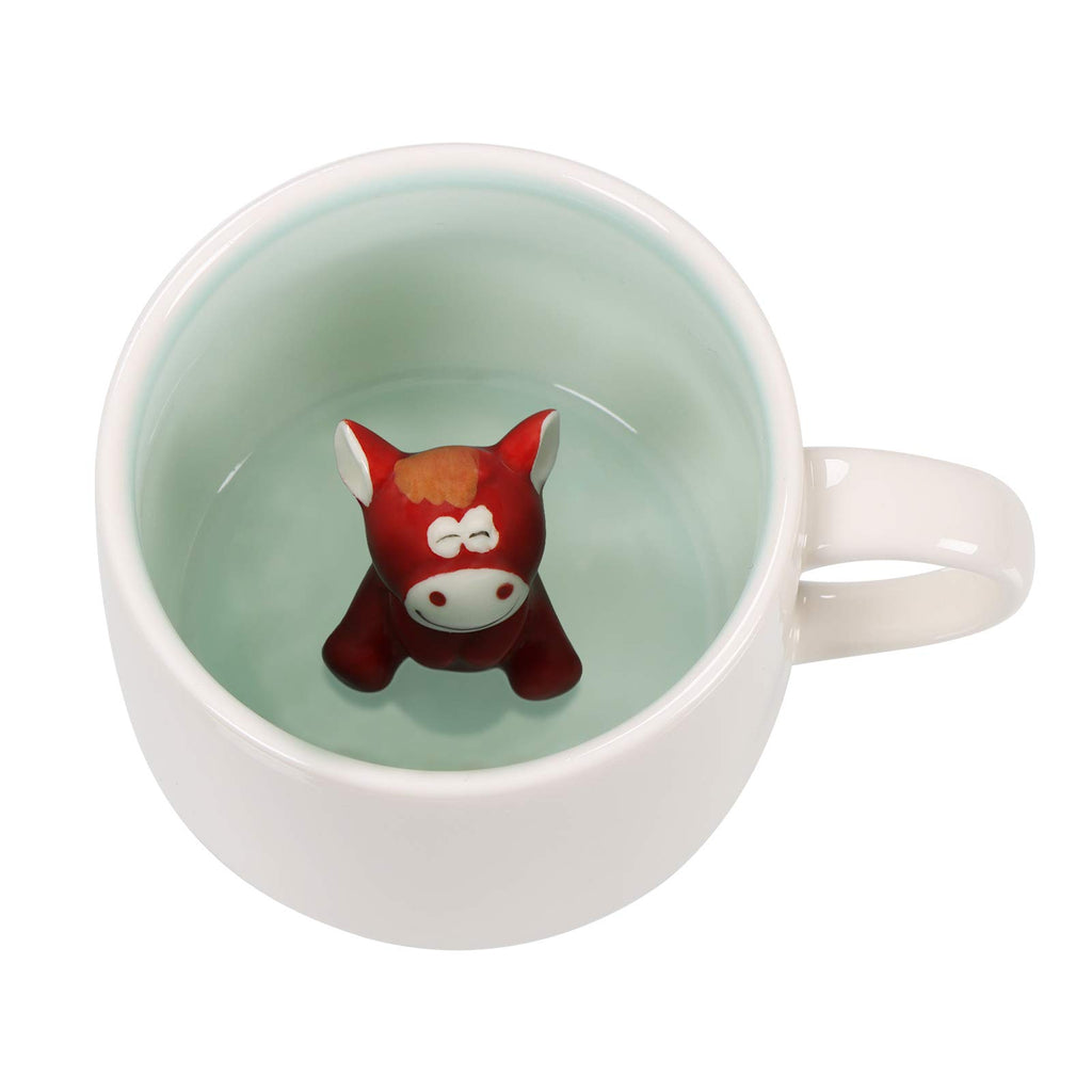 Szoyeay Horse Ceramic Cup Hidden 3D Animal Inside Mug,12 oz Cute Cartoon Handmade Figurine Mugs,Christmas Birthday Surprise for Friends Family or Kids (Horse)