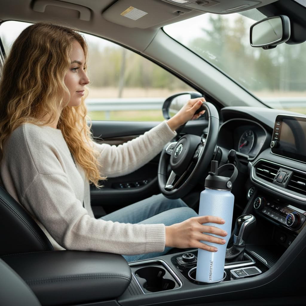 SENDESTAR 40oz Stainless Steel Water Bottle(Cold for 48 Hrs, Hot for 24 Hrs),Double Wall Vacuum Insulated Bottle with Straw Lid, Spout Lid and Flex Cap, Fit in Any Car Cup Holder