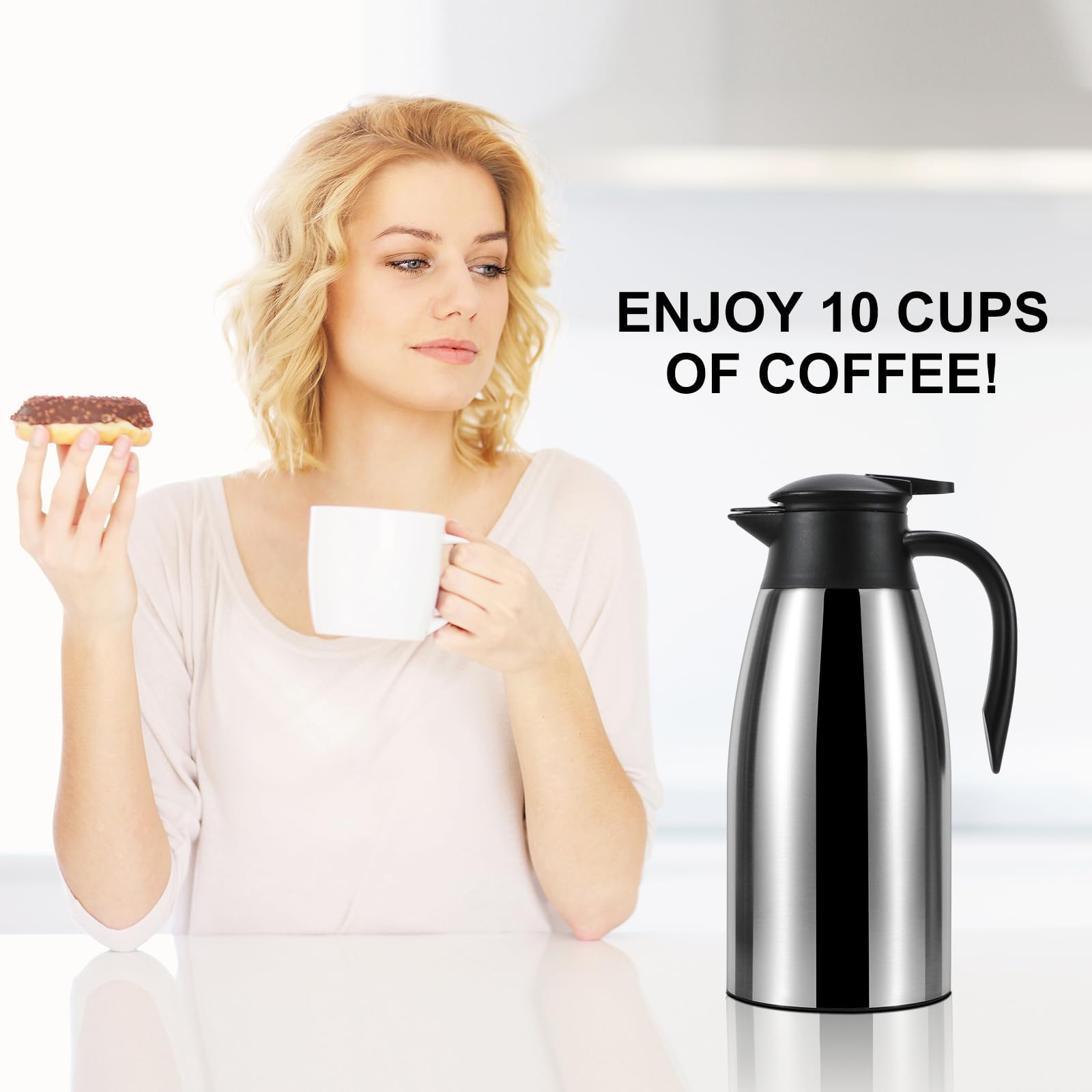 ThermoCafe 70 Oz Double Walled Vacuum Insulated Stainless Steel Carafe - Keeps Coffee & Water Hot for 12 Hours