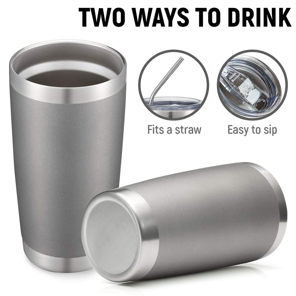 COMOOO 20oz Double Wall Vacuum Insulated Travel Mug, Stainless Steel Tumbler with Lid, Durable Powder Coated Insulated Coffee Cup for Cold & Hot Drinks (Cold Grey, 1 Pack)