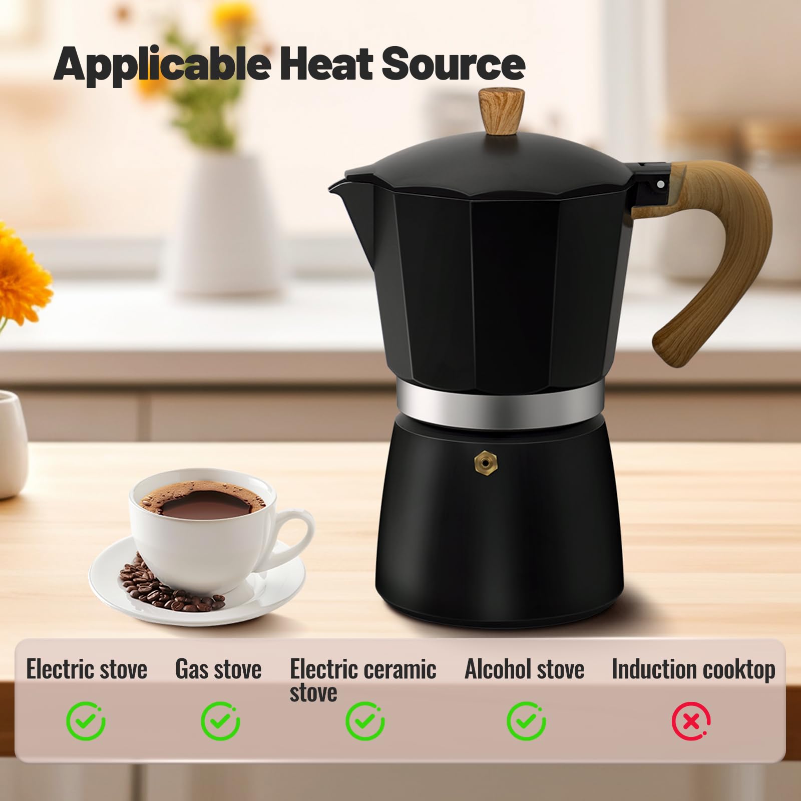 Vaolvpant 12 Cup Aluminum Moka Pot Classic Stovetop Espresso Coffee Maker 600ml 20oz Coffeemaker Percolator Mocha Pot Greca Coffee Maker Cafe Makers for Italian and Cuban Café Brewing Black