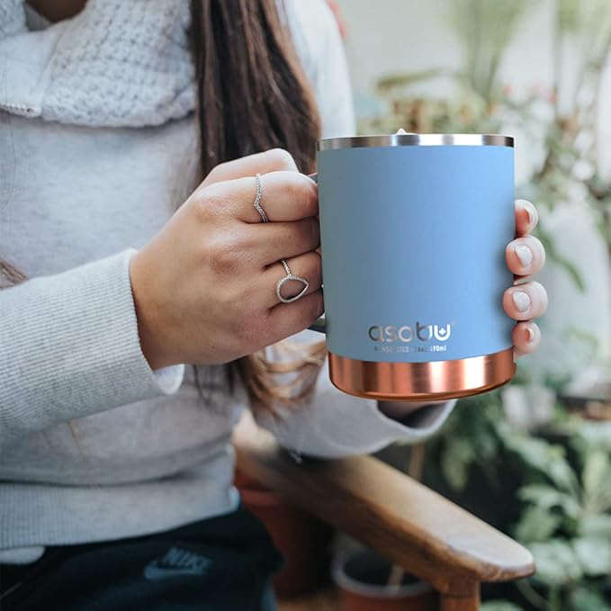 asobu Ultimate Ceramic Travel Mug, 12oz Insulated Stainless Steel Coffee Cup with Handle & Splash-Resistant Lid, Ceramic Lined for Pure Taste, BPA-Free, Double-Wall Vacuum for Hot Drinks