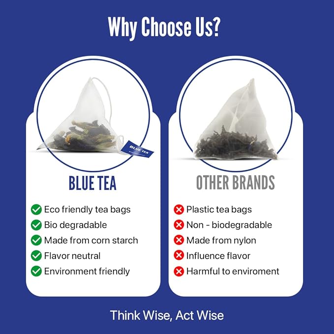 BLUE TEA - Butterfly Pea Flower Tea - 10 Count (Pack of 2) - Pyramid Plant Based Tea Bag | ANTIOXIDANT RICH | Caffeine Free - Detox Tea - Flower Based - Herbal Tea - Non Bitter | Zipper Pack