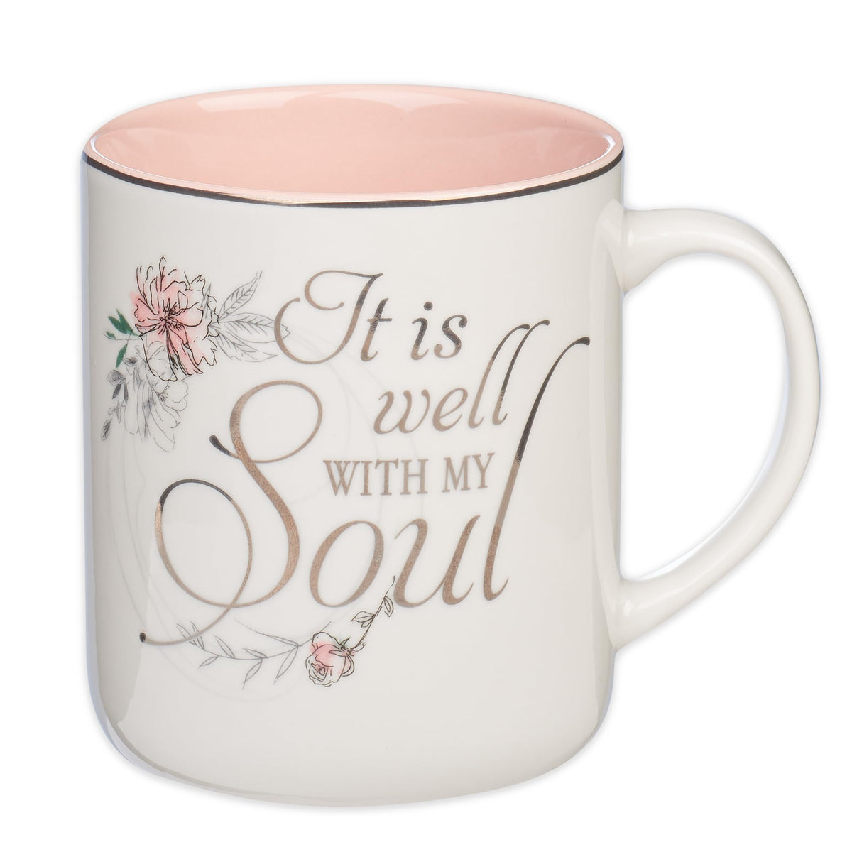Christian Art Gifts Floral Pink Ceramic Coffee Mug – 14 oz. Lead and Cadmium-free, Non-toxic Inspirational Scripture Coffee and Tea Mug for Women with Worship Song and Hymn: It is Well with My Soul