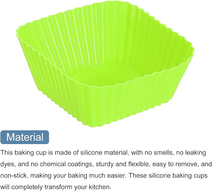 uxcell 18Pcs Silicone Square Baking Cups, Green, Reusable, Perfect for Birthday Parties and Other Celebratory Events